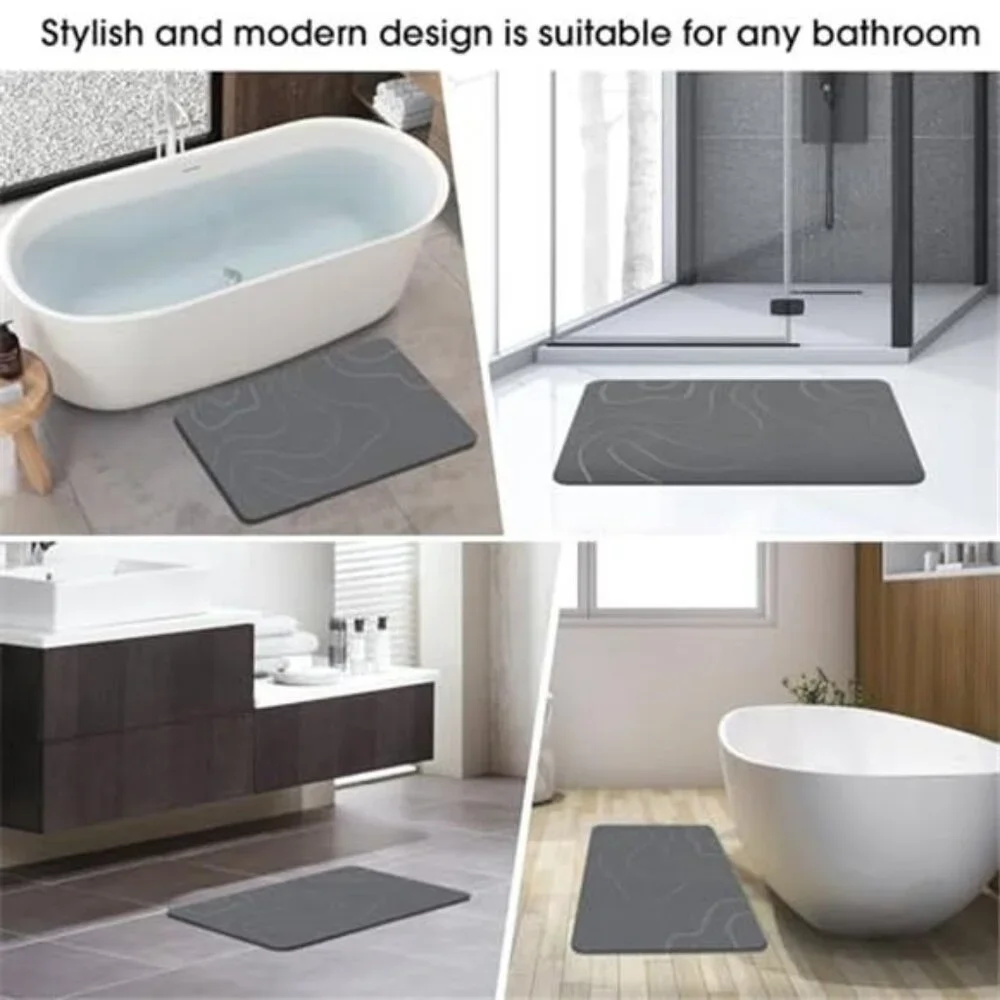 Stone Bath Mat Diatomaceous Earth Quick Dry Non Slip Shower Mat Grey 24x16